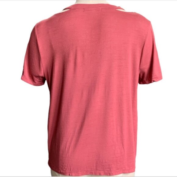 Takara S Rose Pink Tie Waist Cutout Neck Short Sleeve Tee Top 39F - Picture 4 of 9